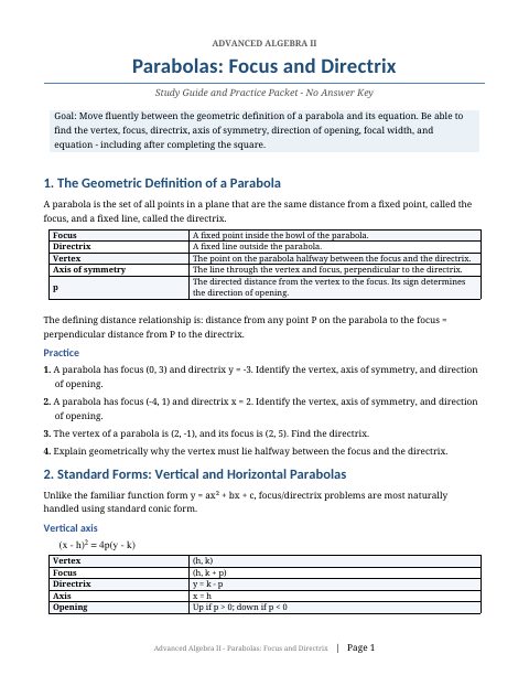 First page of Parabolas: Focus and Directrix