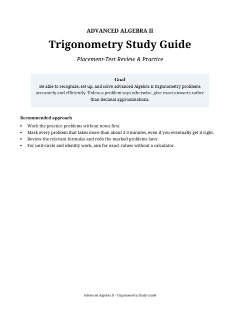 First page of Trigonometry Study Guide