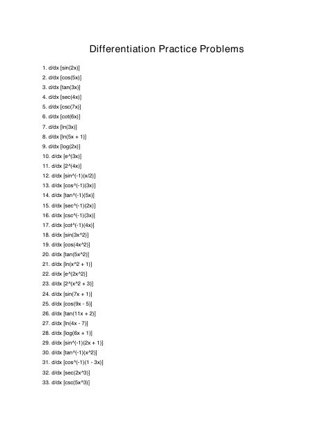 First page of Differentiation Practice Problems
