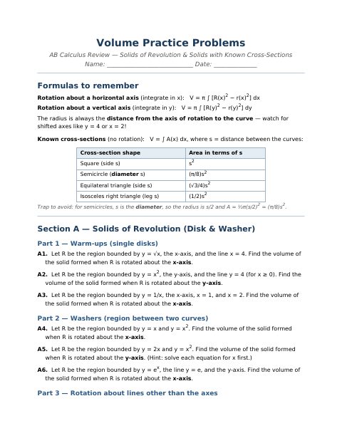 First page of Volume Practice Problems