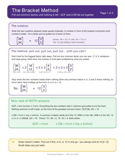 First page of The Bracket Method: GCF and LCM
