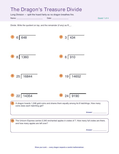 First page of The Dragon's Treasure Divide: Long Division