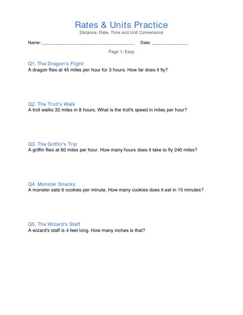 First page of Rates & Units Practice