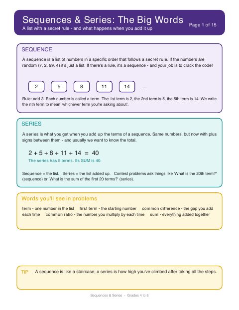 First page of Sequences & Series: Guide